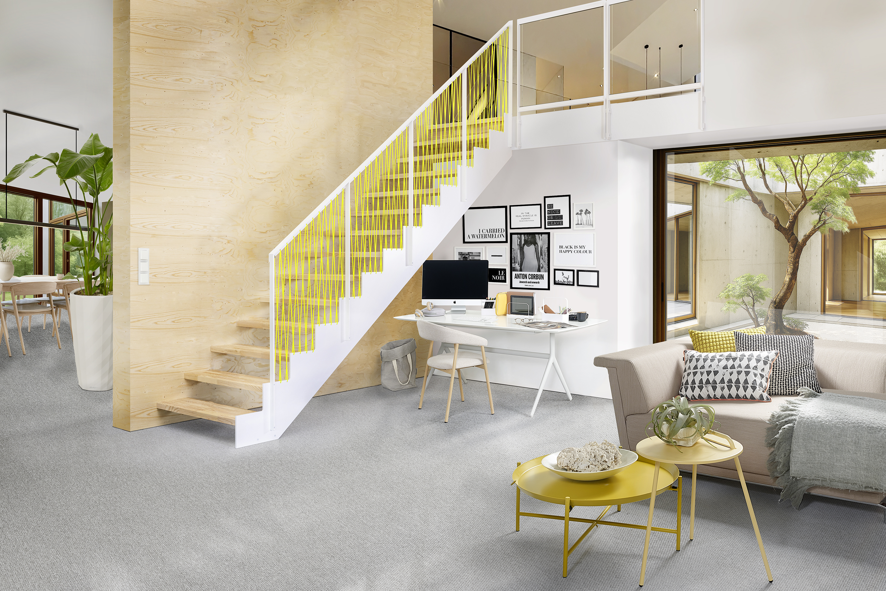 Geländer aus Schnüren an Wangentreppe